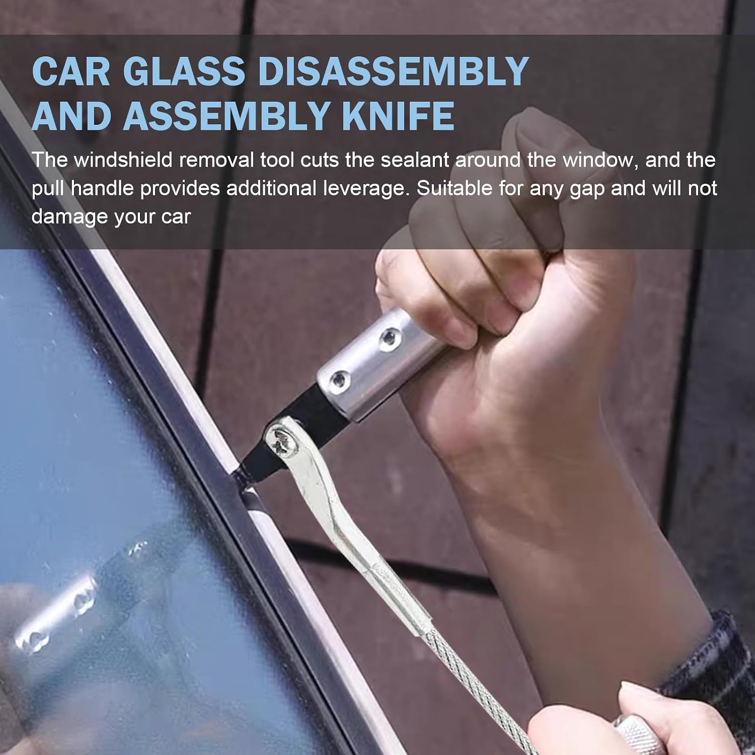 Windshield Removal Tool, Professional Auto Glass Removal Tools with Tempered Steel Blade, Car Windshield Replacer Suitable for Most Cars (Silver)