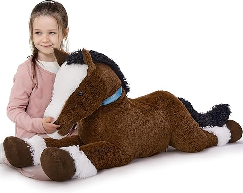 MaoGoLan Animal de peluche de caballo grande para niño, juguete de peluche de caballo grande para niña, poni montable relleno para niños, almohada