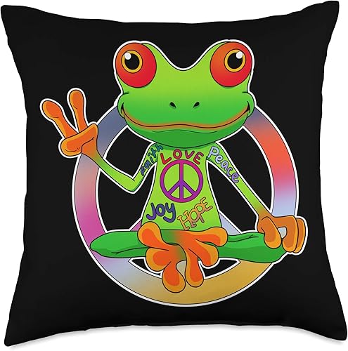 InGENIUS - Cojín de almohada de 71 x 71in diseño de ranas hippies de los años 70 multicolor