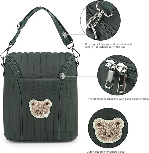 Miniatura 3 de Lmbabter Embroidered Bear Stroller Organizer Tote Bag, Bottle Insulation Pouch, Portable Cooler Storage Essential for MilkBreast Pump,Baby Travel