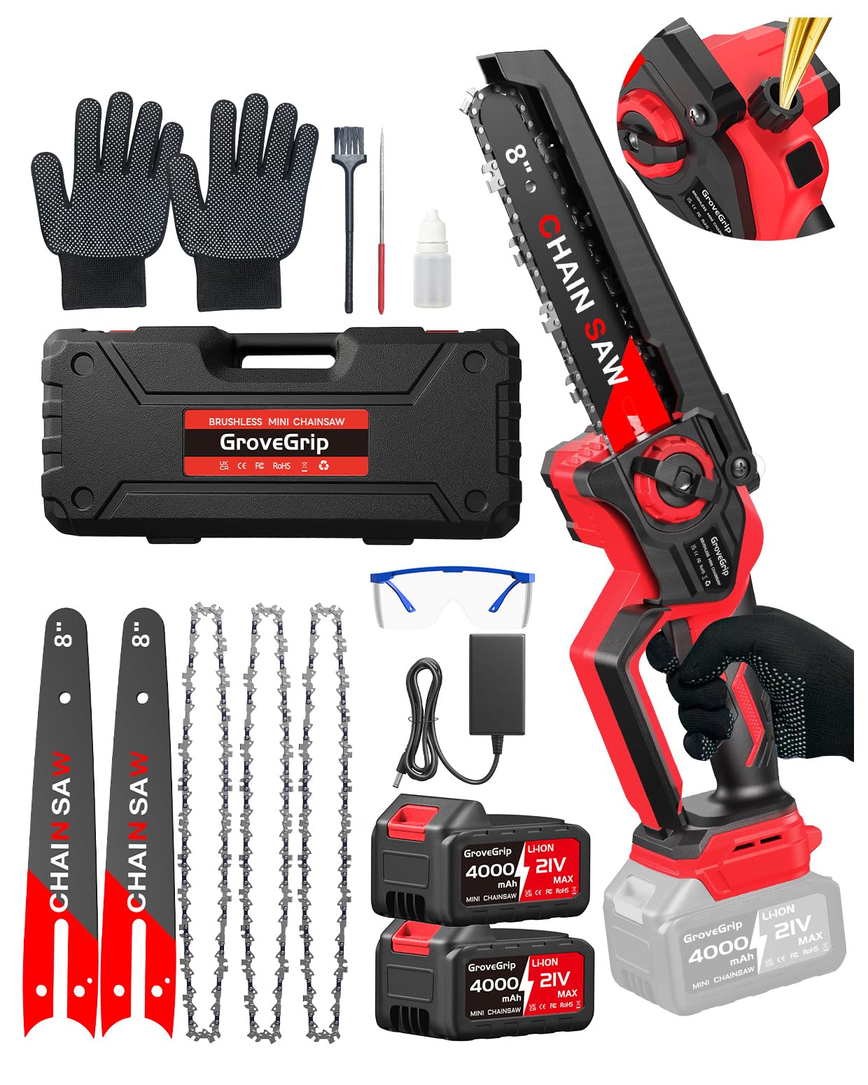 Mini Chainsaw Cordless 8-Inch, 8000mAh Battery & 3 Chain,1400W Brushless Electric Chain saws & Quick Charger,Lightweight Chain Saw for Wood Cutting &Tree Pruning&Auto Oiler