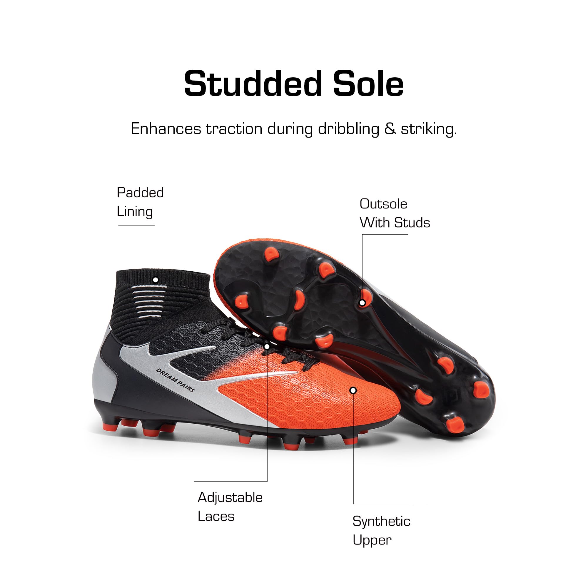 DREAM PAIRS Chaussures de Football pour Hommes Durable Chaussure Crampons Montantes à Lacets Stables et Accrocheuses SDSC2407M