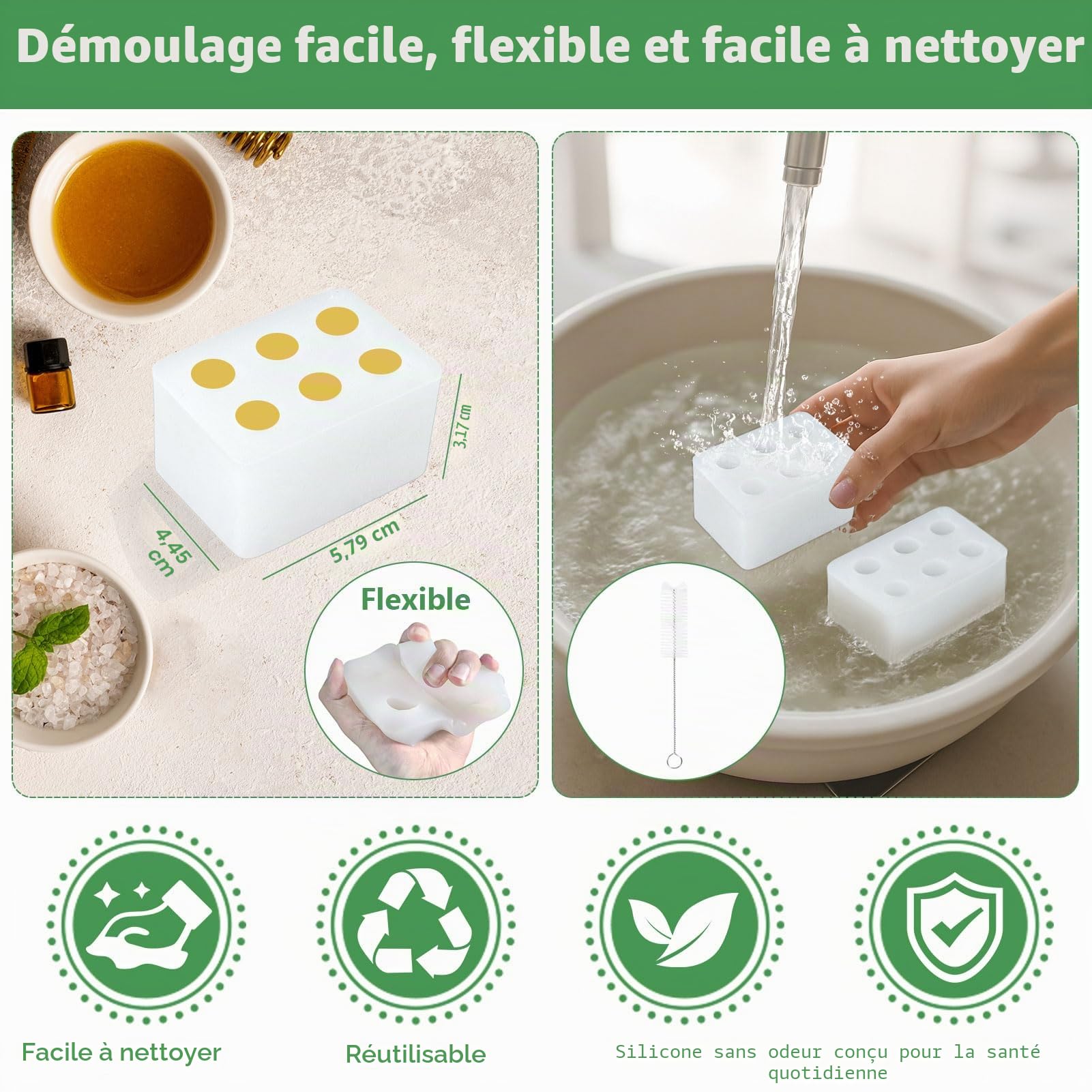 ICIMBI Kit de moules à suppositoires réutilisables, 2 ml, moules à suppositoires en silicone | Le kit comprend 4 plateaux de moules à suppositoires, 10 compte-gouttes liquides