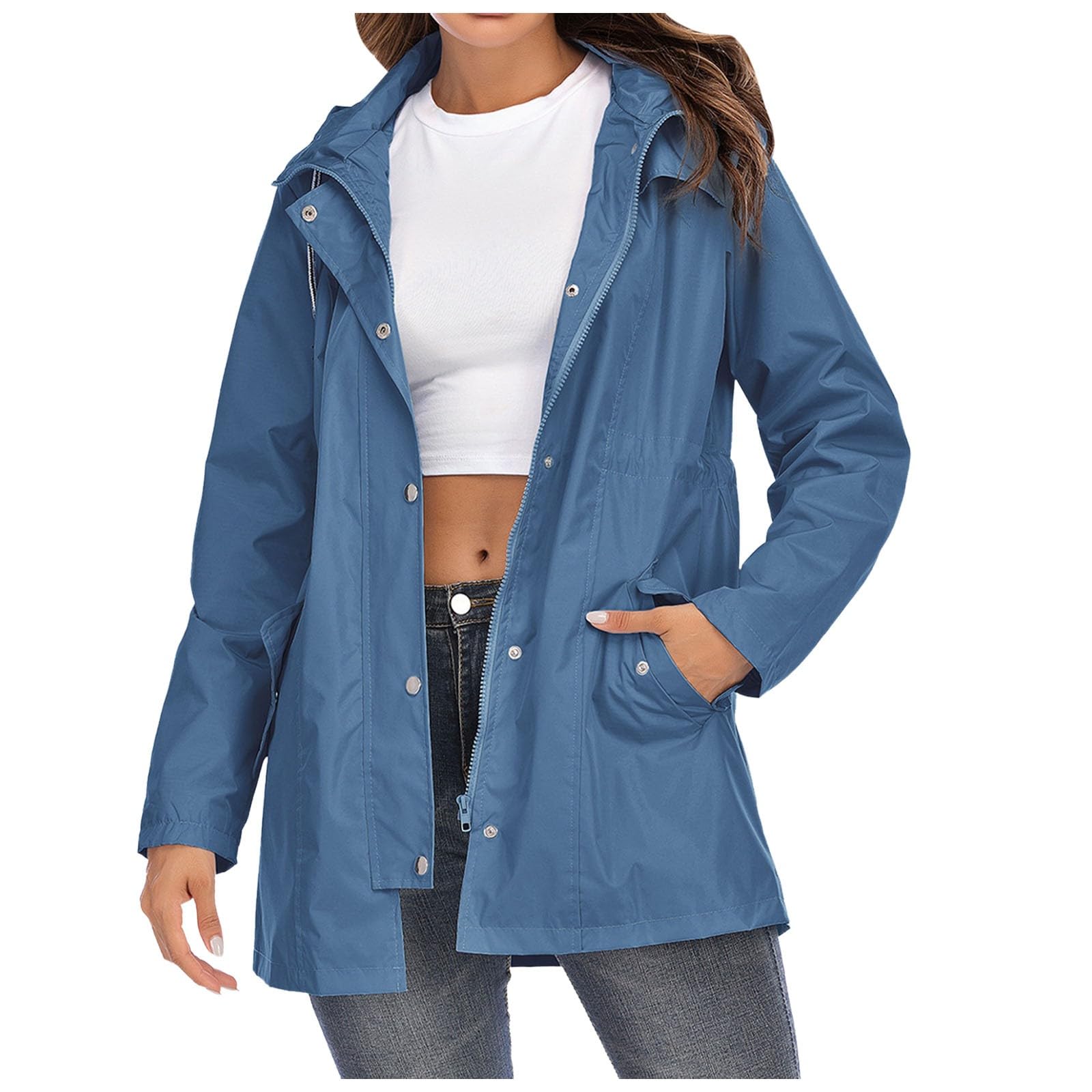 Generico Impermeabile Antipioggia Donna,Impermeabile Da Donna Cappotto Lungo Con Cappuccio Trench Foderato Giacca A Vento Da Viaggio Giacca A Vento