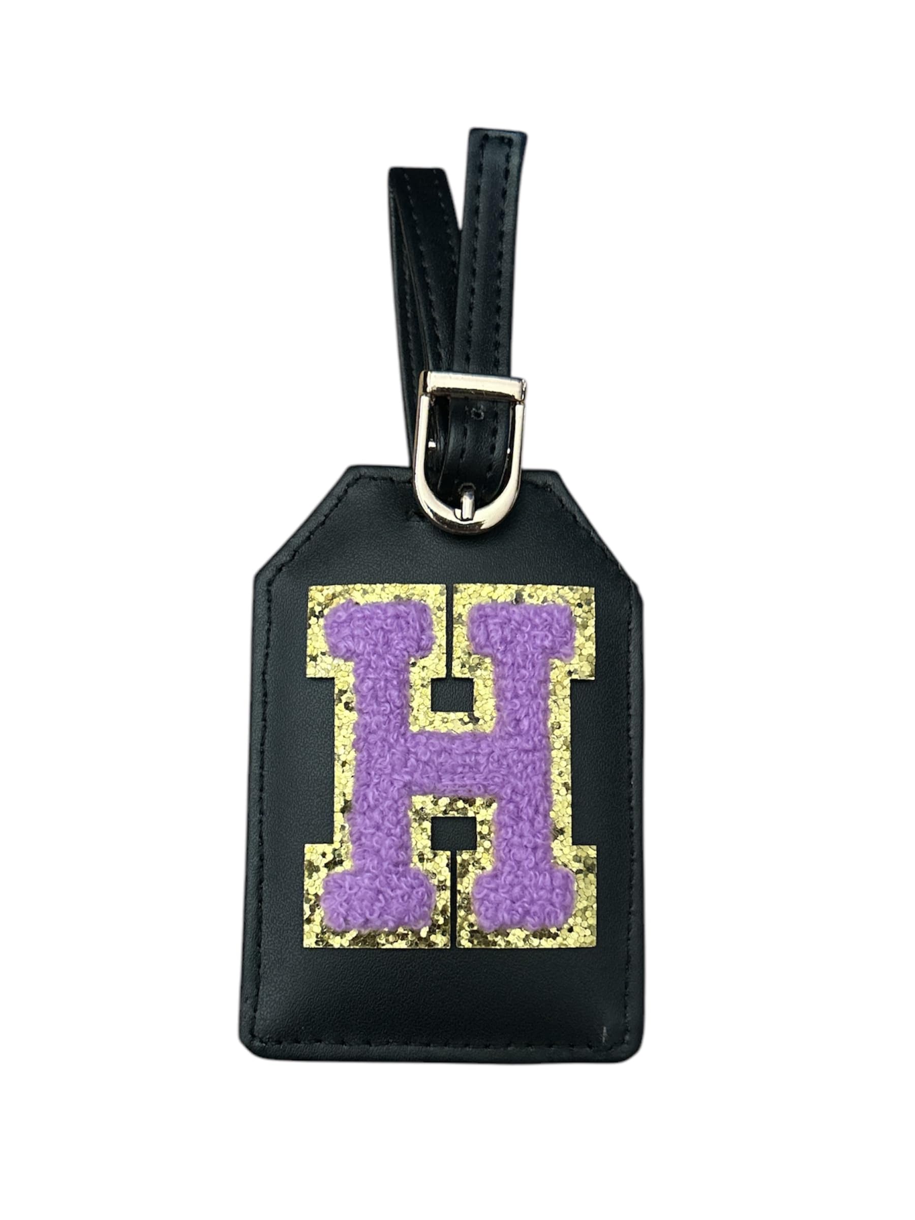 M.F.H Initial, PU Leather Embroidered Luggage Tag, Letter for Bag Suitcase (H Initial + Random Colour Alphabet) (Black)-image-7