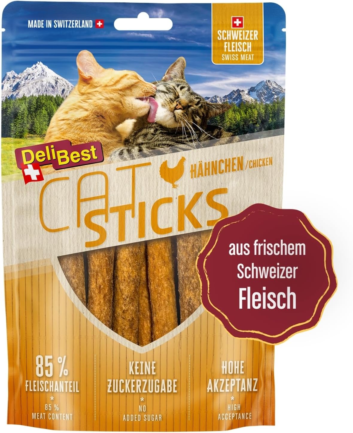DeliBest Katzensticks aus 100 % Schweizer Hühnerfleisch, Katzenleckerlis getreidefrei, halbfeuchte Leckerlis in Stickform, Katzensnack ohne künstliche Zusätze, für Allergiker geeignet, 50 g DeliBest Katzensticks aus 100 % Schweizer Hühnerfleisch, Katzenleckerlis getreidefrei, halbfeuchte Leckerlis in Stickform, Katzensnack ohne künstliche Zusätze, für Allergiker geeignet, 50 g