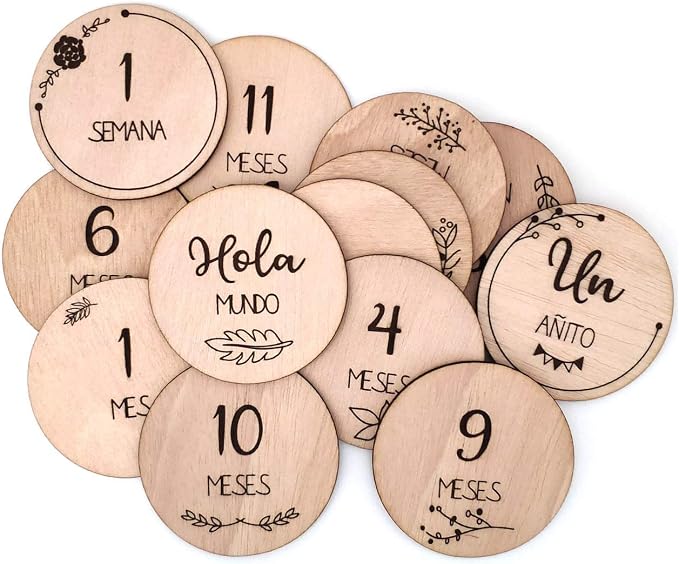 Placas de madera para meses del bebé