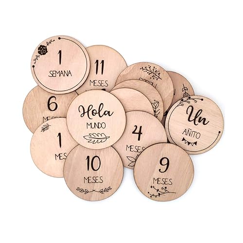 Placas de madera para meses del bebé