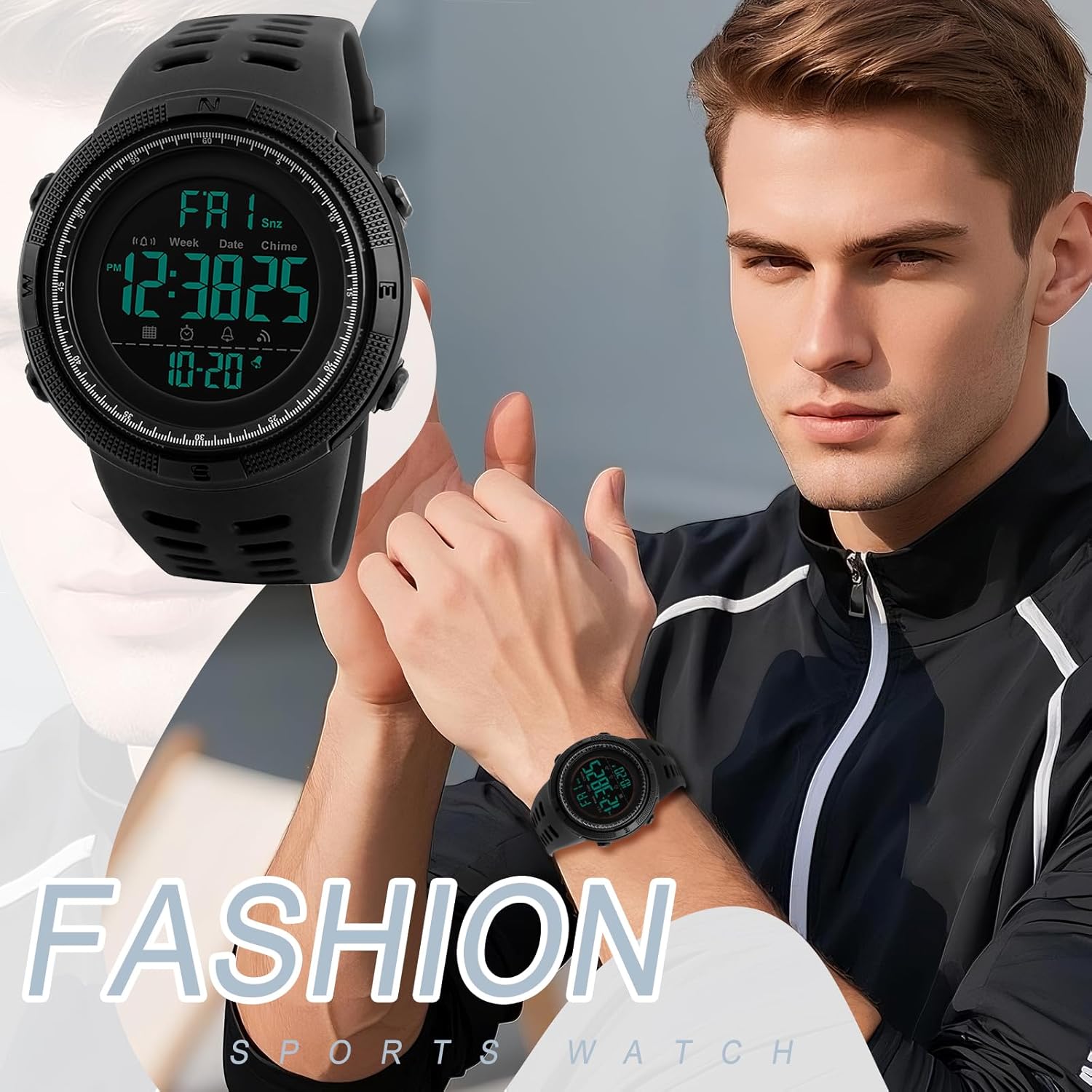 OIDEA Men's Digital Sports Watch: Easy Read Digital Outdoor Shockproof Anti-Fall Watches Reinforced Dial Tactical Watch