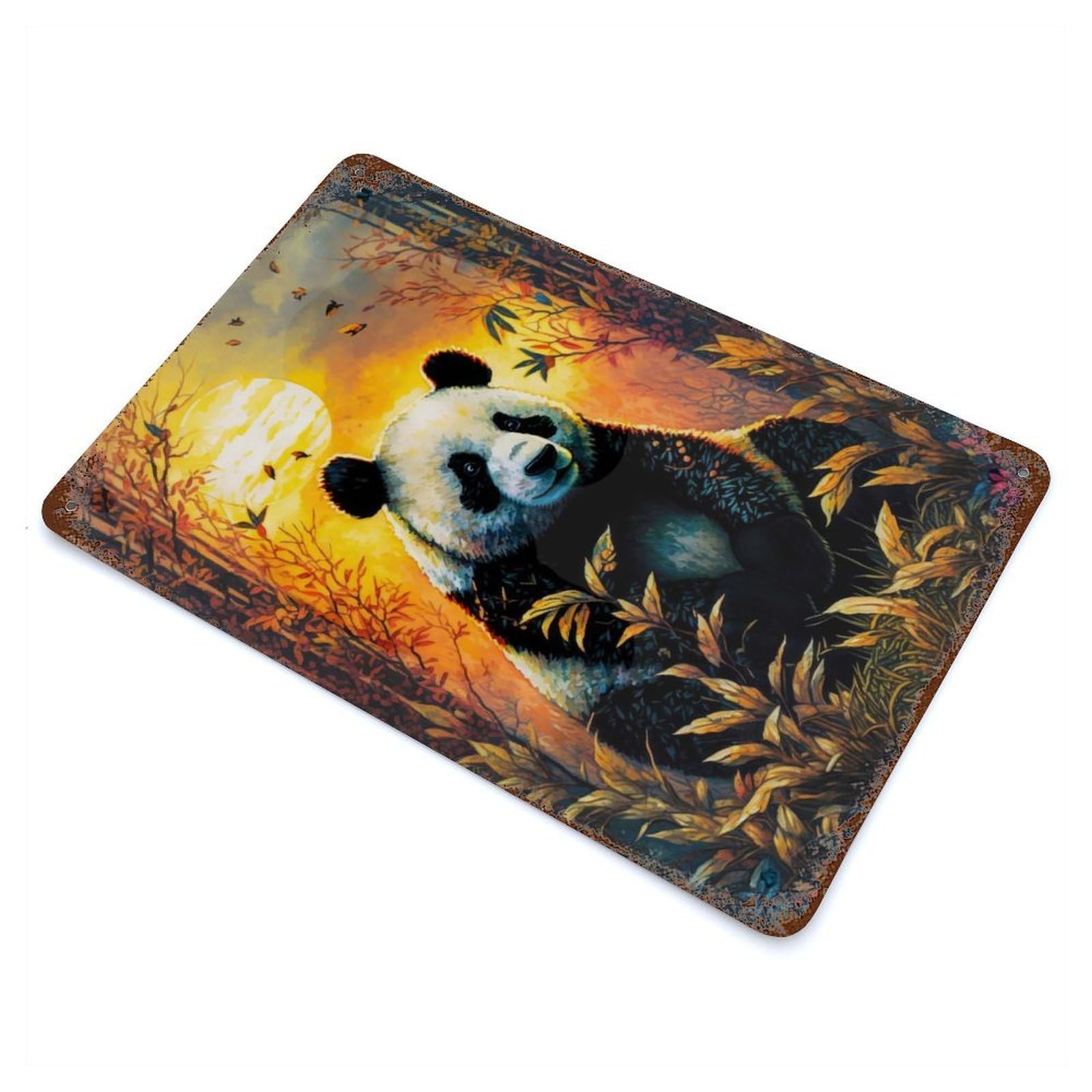 Garage Style Panda Art Style 7 Distressed Metal Wall Sign 11.8"x7.9", Vintage Wall Decor for Bar And Workshop