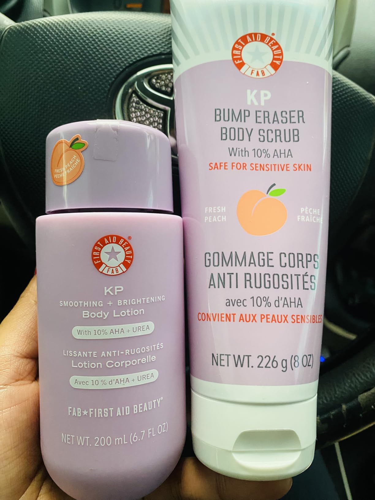 First Aid Beauty Smooth + Juicy Body Scrub Kit: KP Bump Eraser Body Scrub with 10% AHA, Daily Exfoliation Keratosis Pilaris Set to Help Reduce Chicken Skin Bumps; Strawberry, Peach, & Original (2 oz)