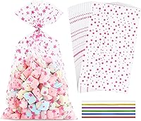 Vista 28 de 100 bolsas de celofán, bolsas de celofán transparente de 4 x 6 pulgadas, 100 lazos giratorios, para envolver regalos, embalaje de dulces, postres