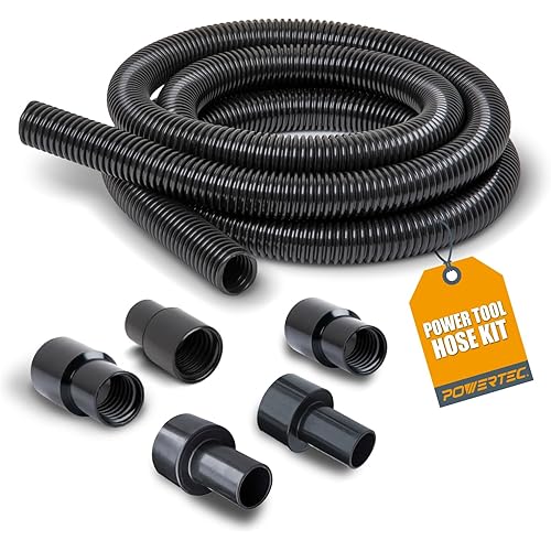 POWERTEC 70347 10 Ft. Dust Collection Hose Kit with 5 Fittings for Woodworking Power Tools Home and Wet/Dry Shop Vacuums