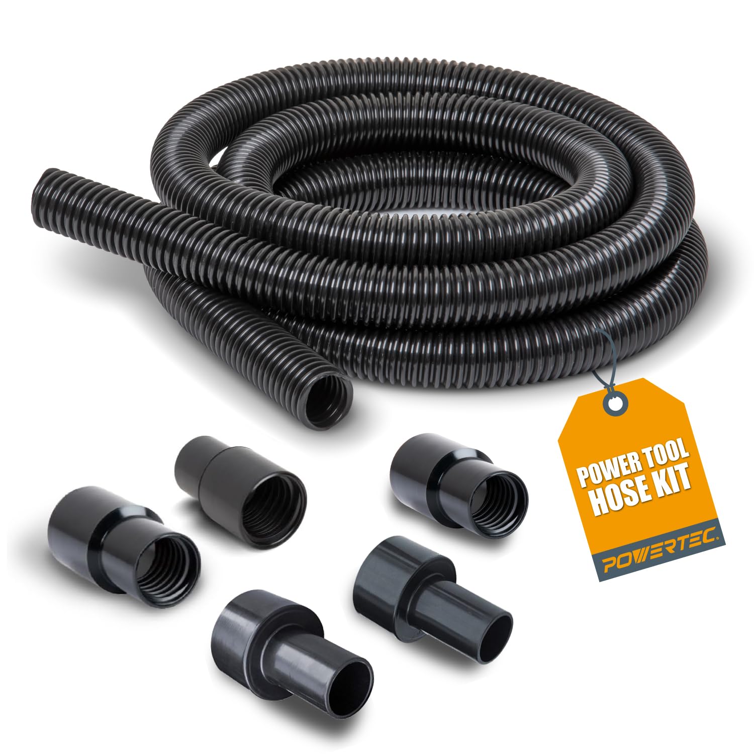 POWERTEC70347 10 Ft. Dust Collection Hose Kit with 5 Fittings for Woodworking Power Tools Home and Wet/Dry Shop Vacuums