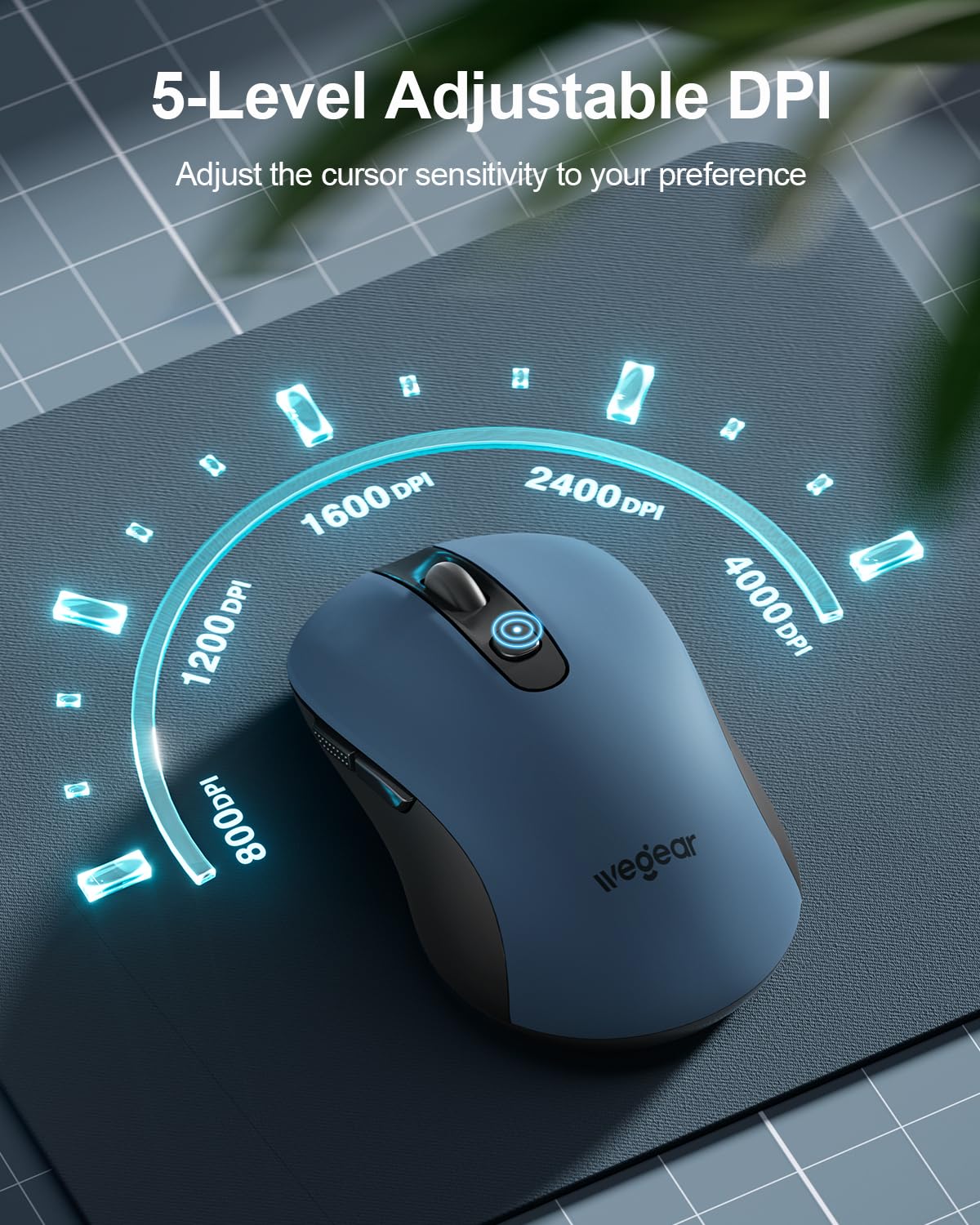 Mouse wireless USB per computer portatile, PC, Mac, mouse senza fili da 2,4 GHz con 6 pulsanti, regolabile a 5 livelli 4000 DPI, mouse ottico portatile ergonomico per computer, durata della batteria