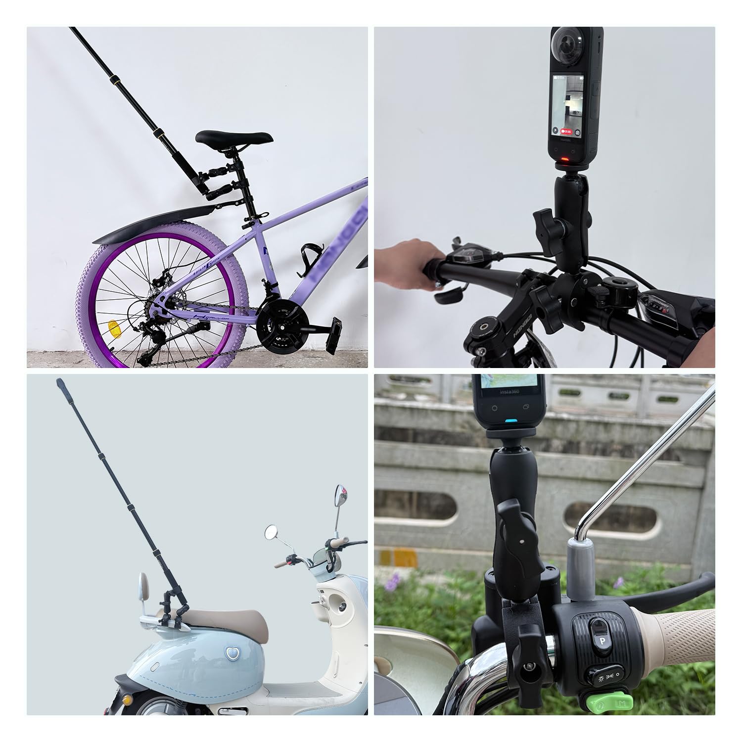 Motorrad-Kamera Halterungs Set mit 43 Zoll Stick Kompatibel mit Insta360 X5-X, OSMO Action 6 Hoch Leistungs-Fahrrad Lenker Halterung Kompatibel mit GoPro ATV UTV Fahrrad Fahren Moto Vlogging-Gold | Fahrrad Lenker Halterung Mit 43" Verlängerungsstab Kompat