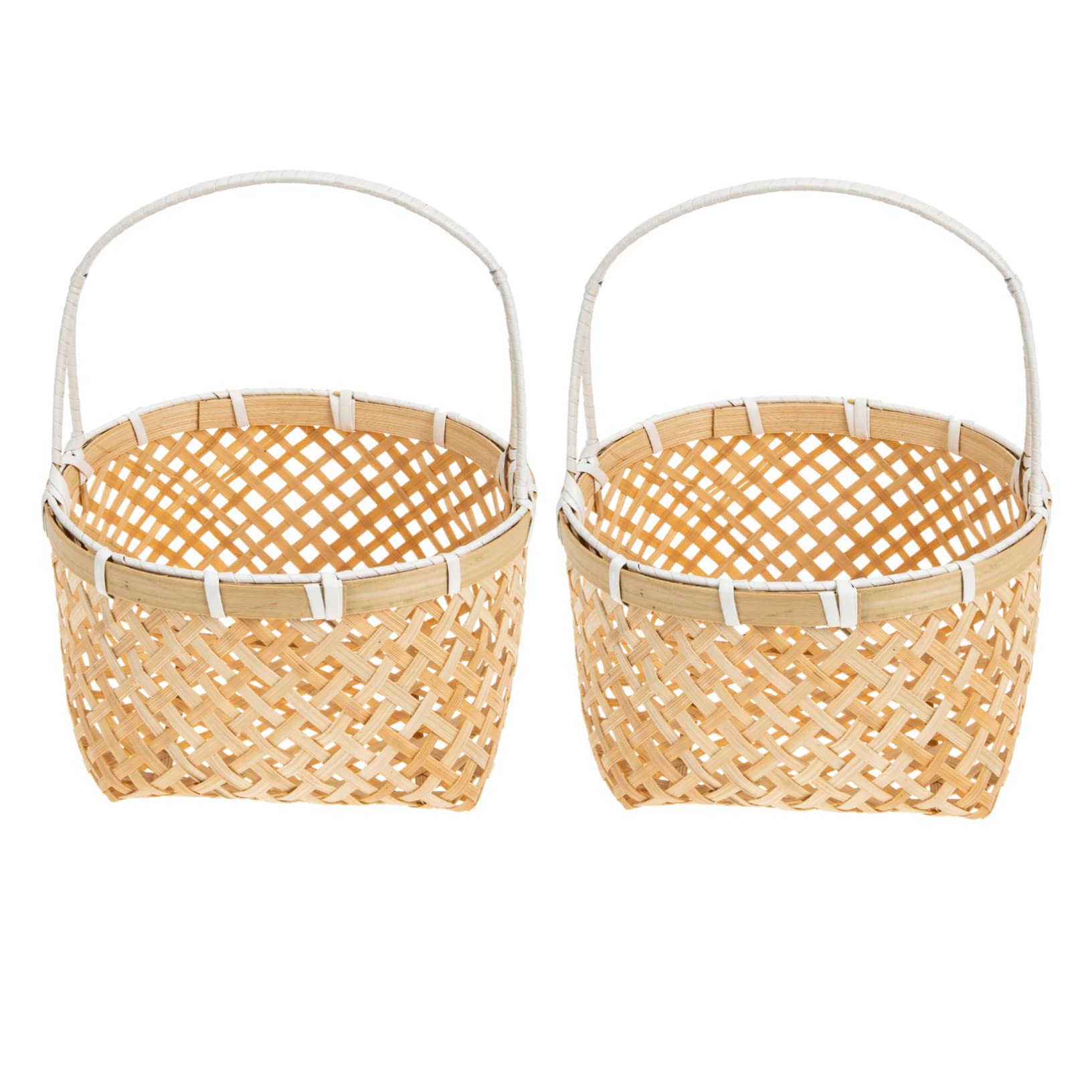 Ciieeo 2 Cestas Pequeñas de Bambú Tejidas Asas, Ligeras y Seguras, para Frutas, Flores y Decoración del Hogar, Estilo Natural