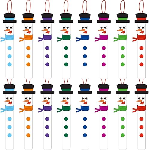 Juego de 16 juegos de adornos de muñeco de nieve de Navidad, kit de manualidades para colgar de bricolaje de invierno para 2-8 niños pequeños