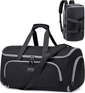 Vessgra Garment Bags for Travel,41.5L Duffle Bag for Travelling, with Shoes Compartment Weekender Travel Backpack, Dance Bag with Garment Rack, 4 in 1 Suit Bag for Men Women, Black