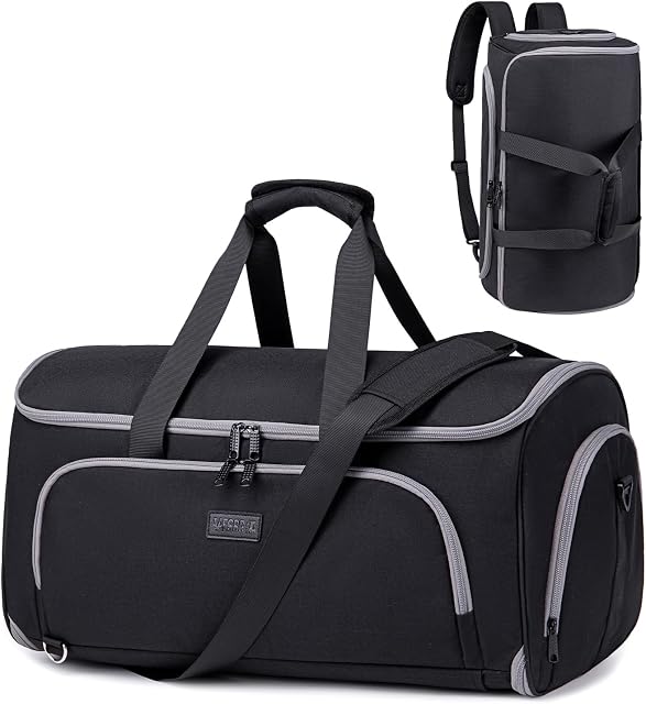 Vessgra Sacs de vêtements pour le voyage,41.5L Sac à bandoulière pour voyager, avec sac à dos de voyage hebdomadaire compartiment de chaussures, sac de danse avec rack de vêtements, 4 en 1 Sac pour hommes femmes, noir