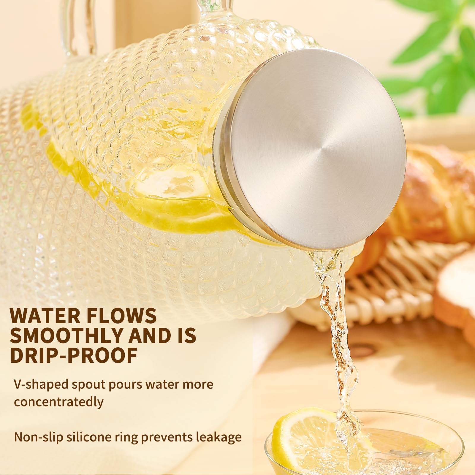 Hannadepot Jarra de vidrio, jarra de agua de vidrio de 3,5 L con tapa y boquilla, resistente al calor y al frío, jarra de agua de vidrio de borosilicato para café, jugo y bebidas caseras