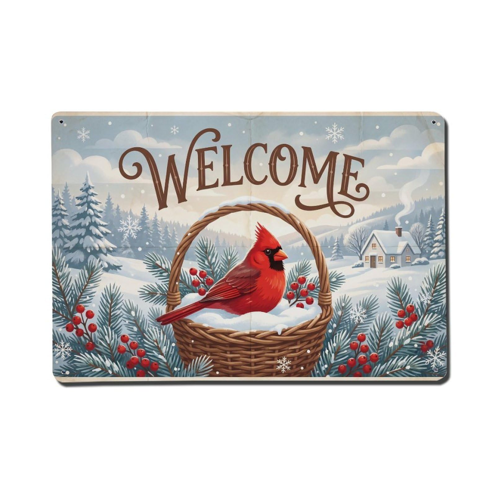 Vintage Welcome Cardinal Winter Wonderland Metal Tin Sign
