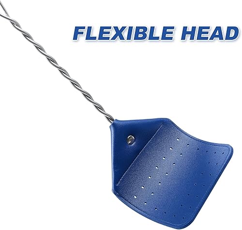 Miniatura 3 de Matamoscas de cuero de 4 piezas, mango largo, matamoscas manual con mango de metal, matamoscas rústico colorido para cocina, hogar, interior y