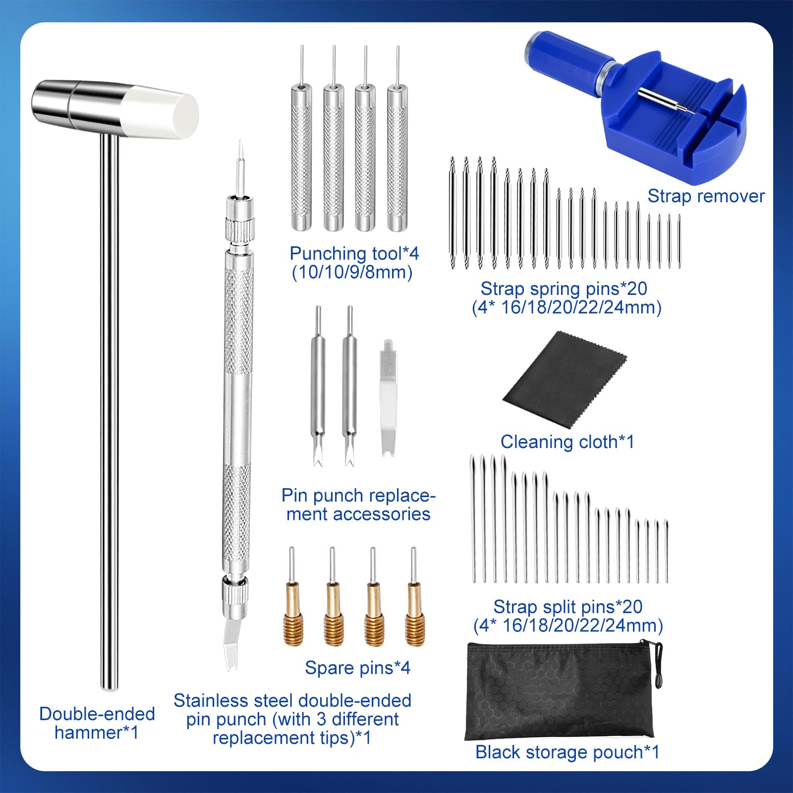 Kit Reparacion Reloj para Ajustar y Acortar Correas, Quitar Eslabones, Pasadores Resorte, Punzón Acero