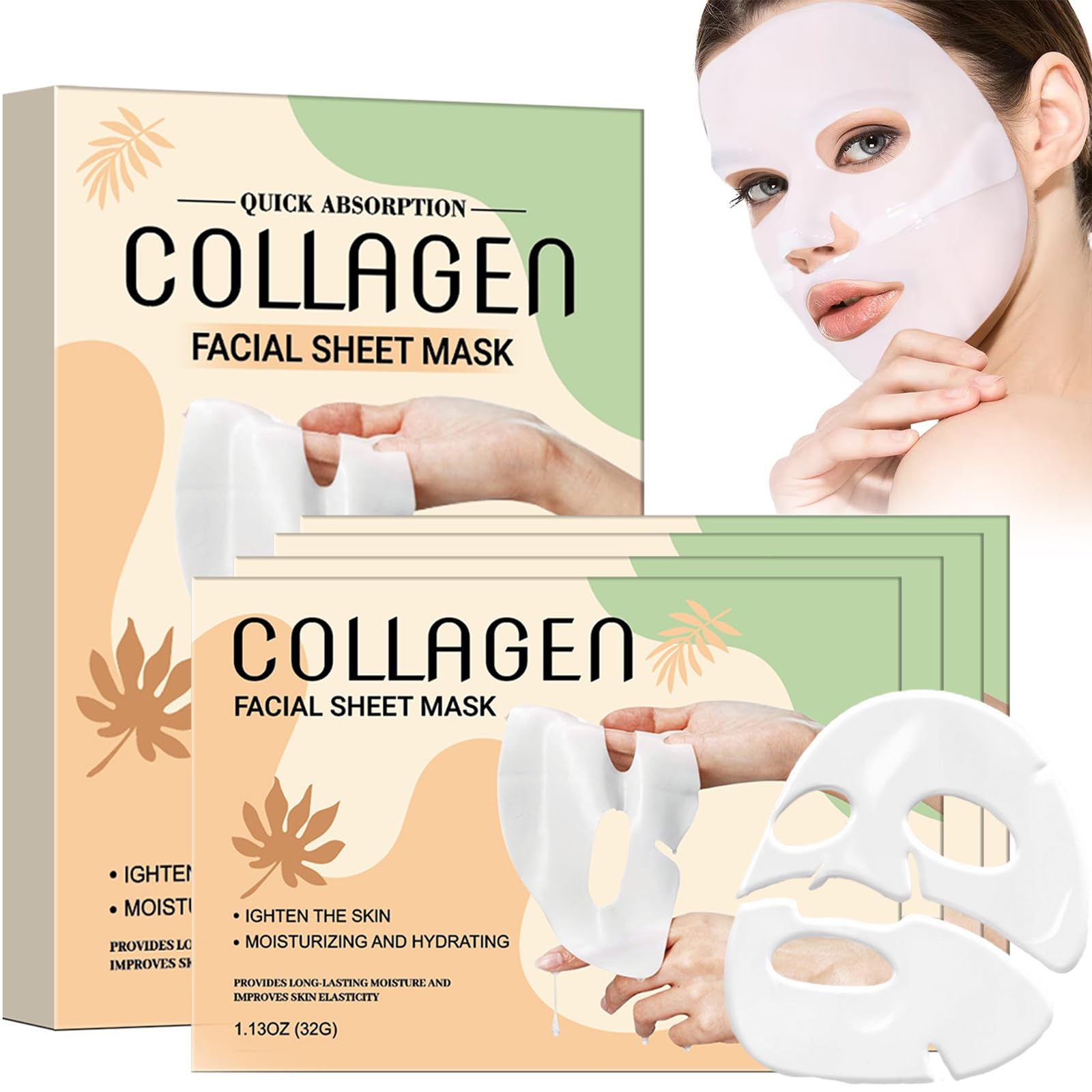 YILAIMAX 4 Pcs Bio Collagen Face Sheet Mask Overnight Skincare,Firming Anti-Aging, Moisturizing Brightening