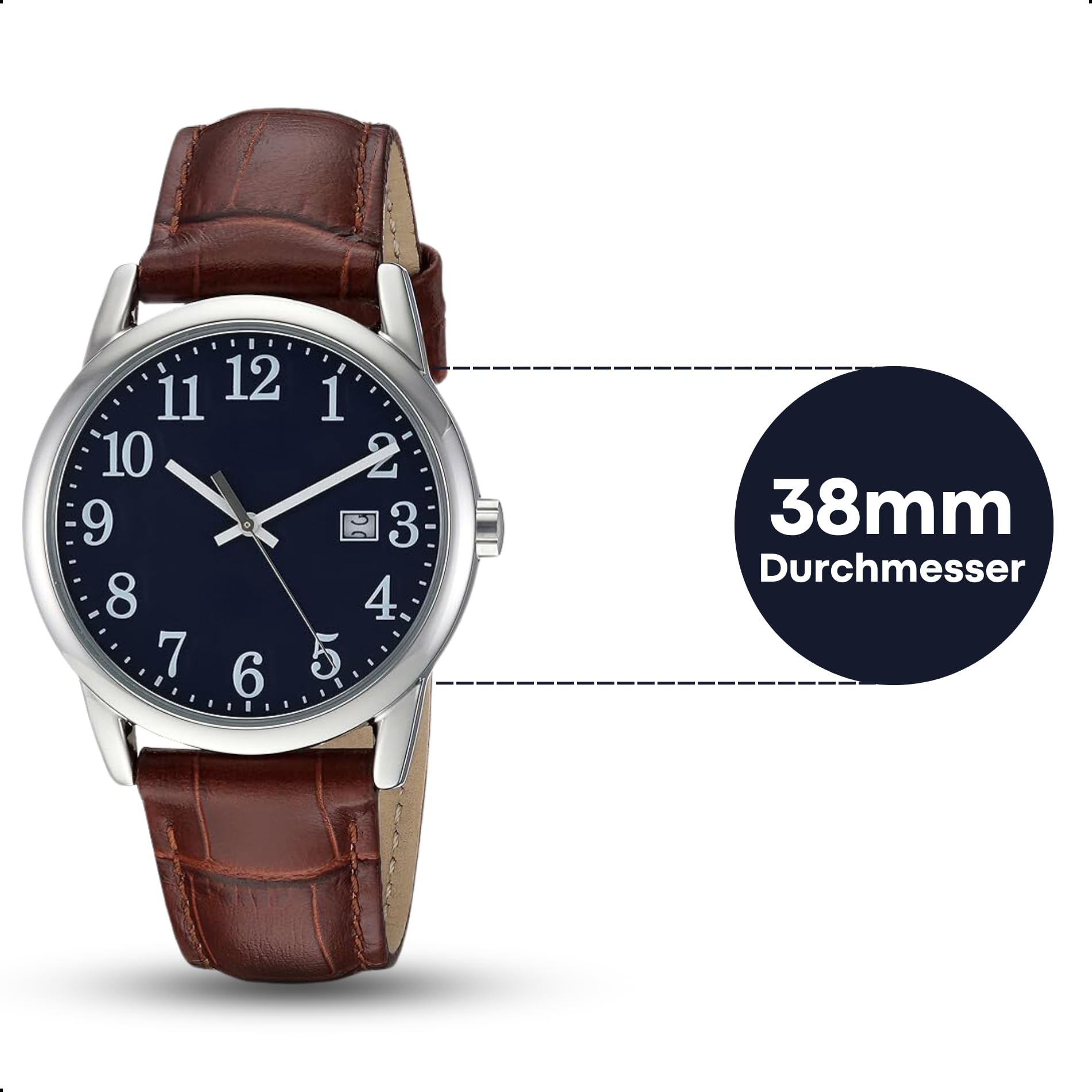 Tyme Cambridge Herren Uhr Analog Quarz mit Datum 30m Wasserdicht Klassische Armbanduhr für Männer mit Lederarmband Casual Design in Geschenkbox