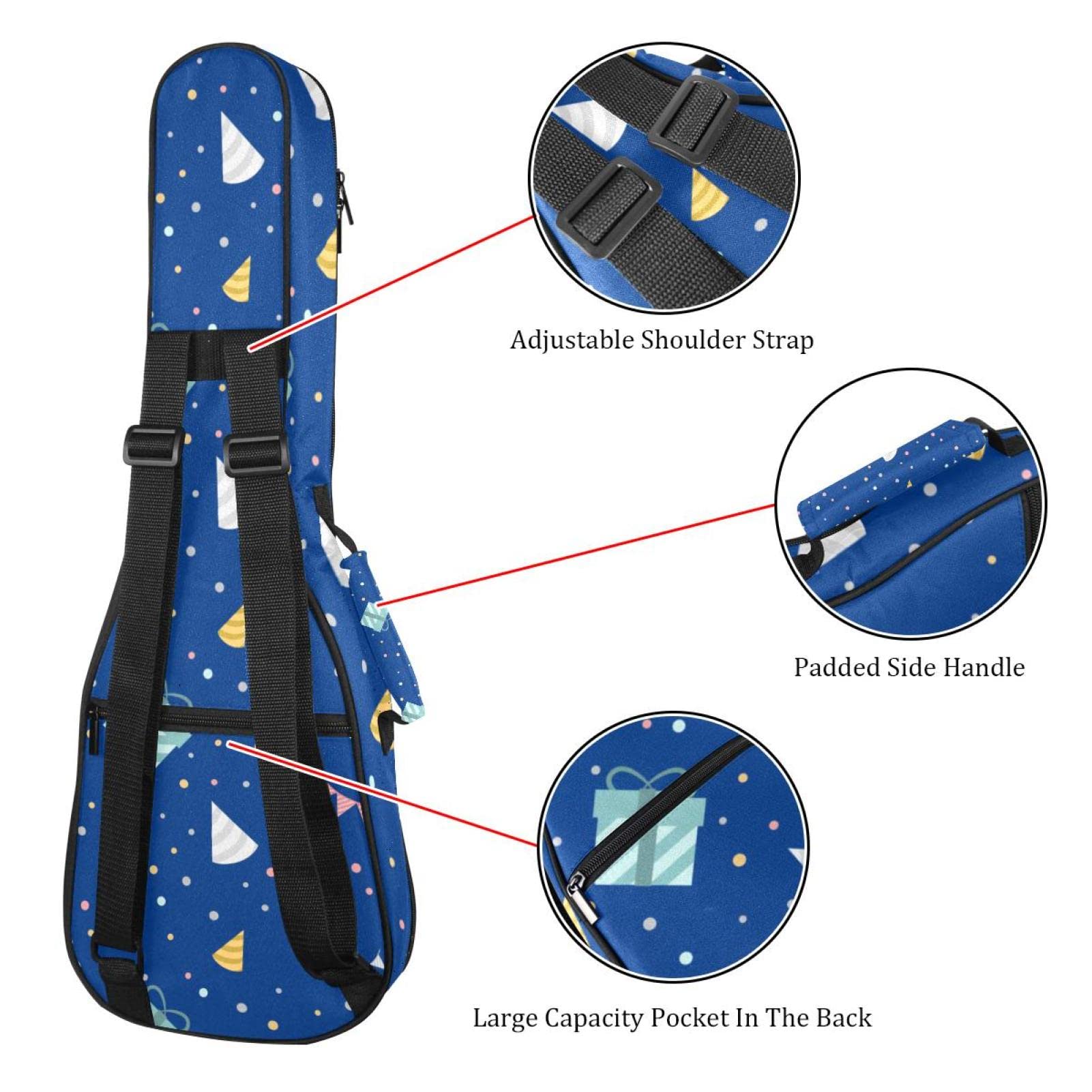 Sac de transport pour ukulélé ténor - Étanche - Rembourré - Idéal pour les concerts soprano (53,3/60,9 cm) - Bleu - Motif anniversaire festif