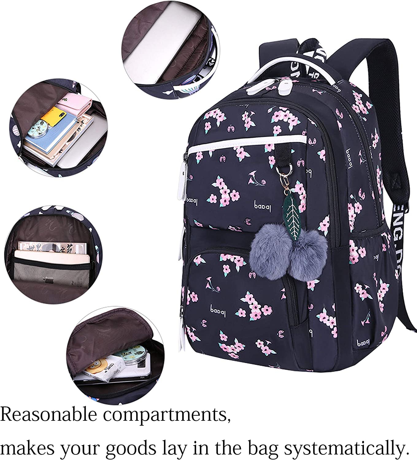 Sac à Dos femme College Scolaire Sac Toile Ado Fille Cartable Sac d'école (Noir)