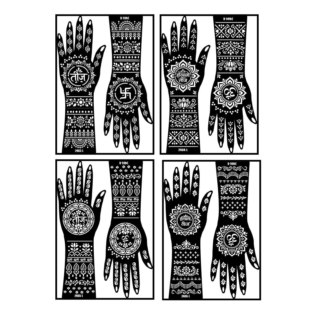 VOORKOMS Unique Om & Swastika Art Mehndi Stencil Sticker Combo For Hand-picture-34