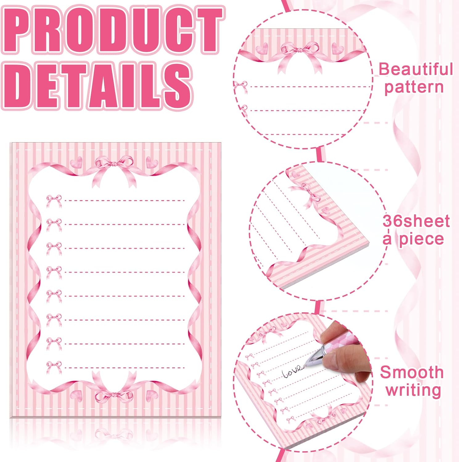 Eaasty 48 Pcs Galentine's Day Gifts Bulk Pink Bow Aesthetic Notepad and Pen Bestie Notes and Pen Set for Best Friends Friendship Gift Women Office Meeting Birthday Supplies - Image 4