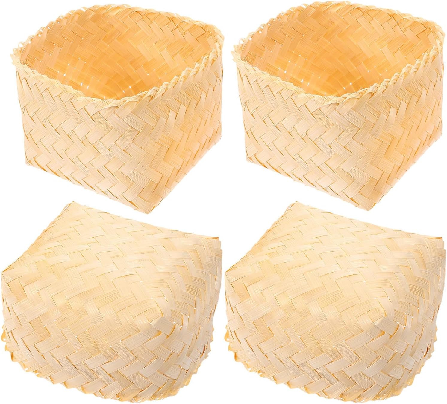 KICHOUSE 2pcs Bamboo Woven Basket Xmas Candy Bin for Snack Fruit Storage