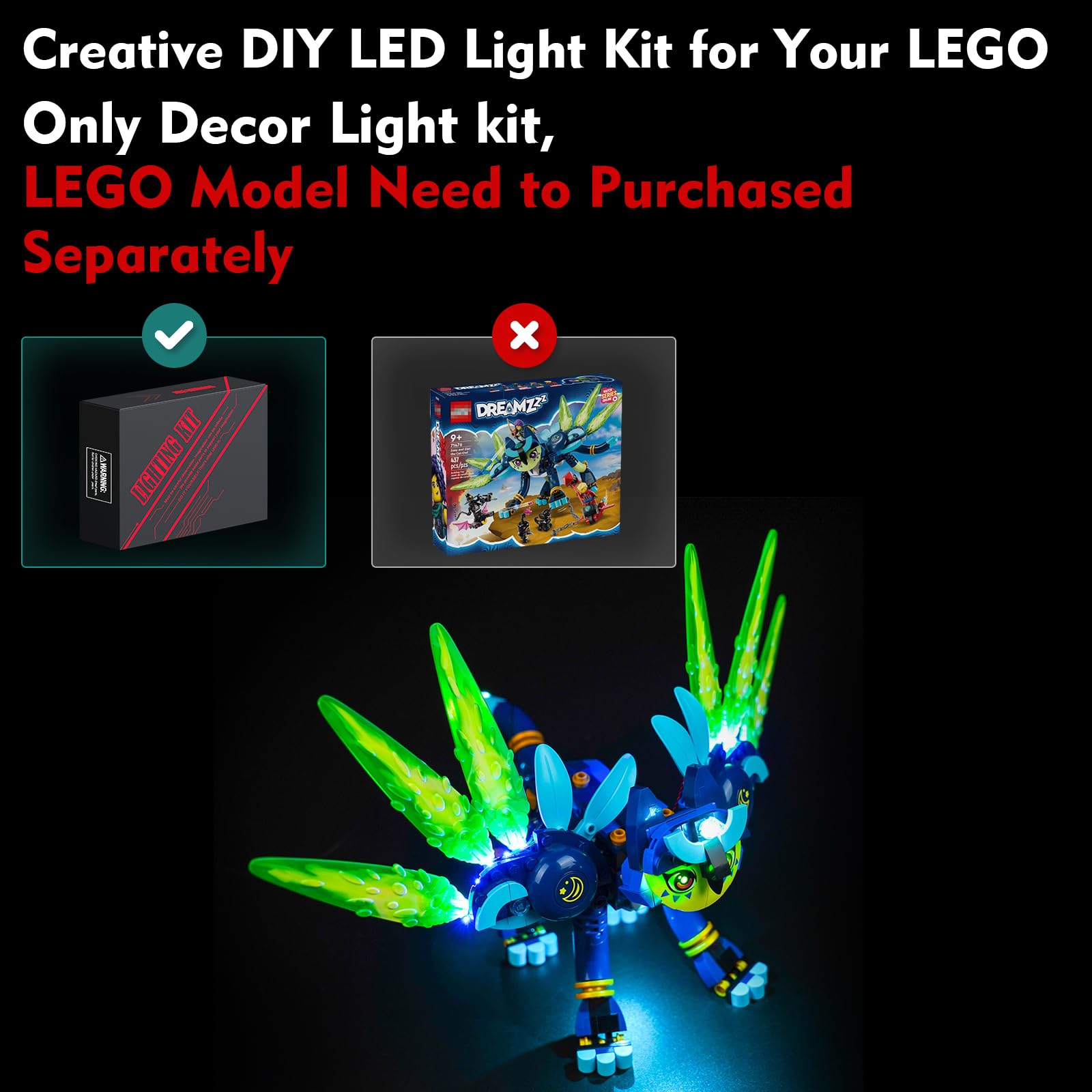 Light Kit for Lego Zoey and Zian The Cat-Owl, Lighting Set for Lego 71476 DREAMZzz Zoey and Zian The Cat-Owl - Image 2