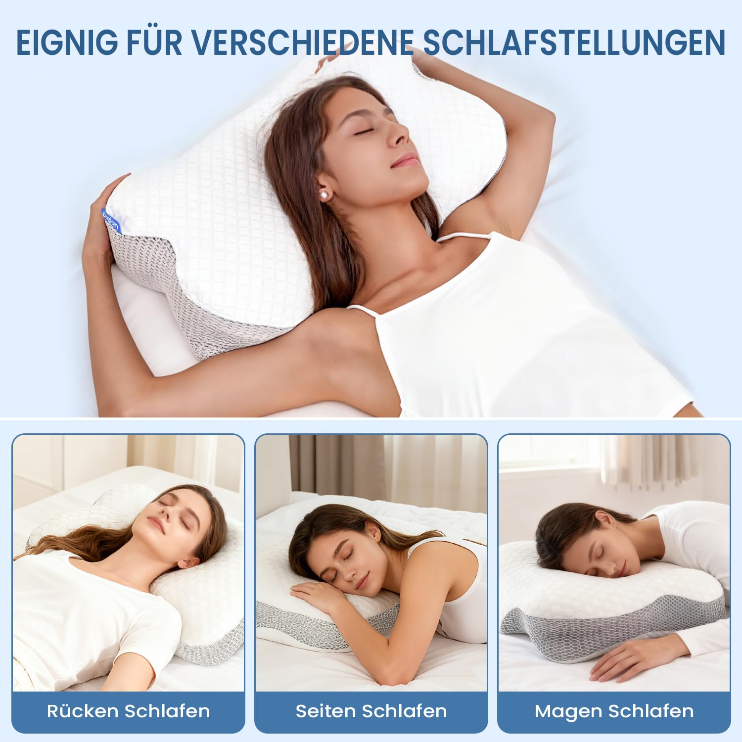 Memory Foam Nackenkissen Kopfkissen, Ergonomisches Seitenschläferkissen Halswirbelkissen für Seiten Rücken & Bauchschläfer (1 Stück)
