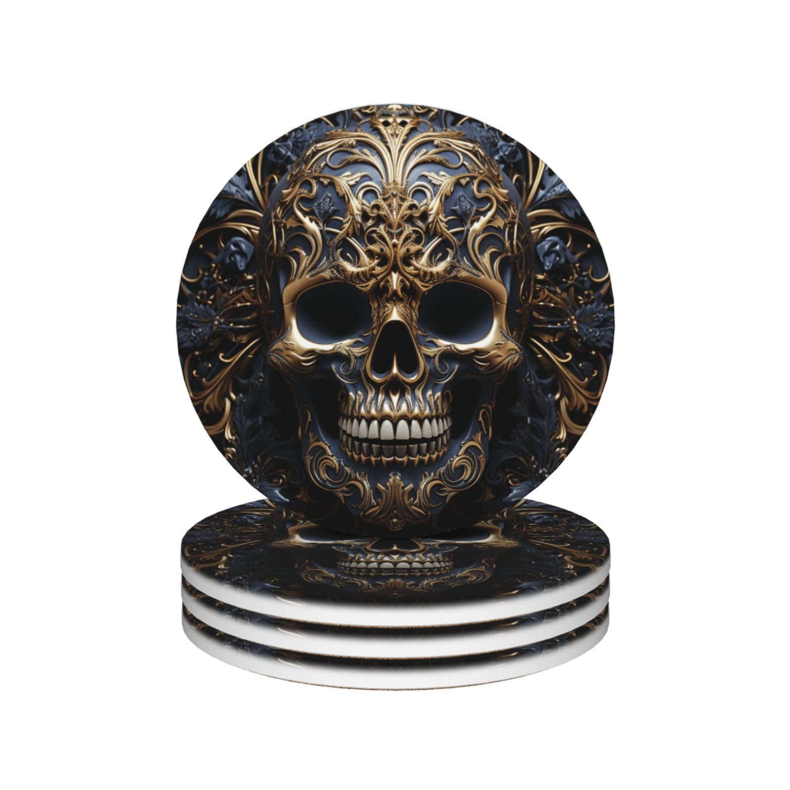 Drink Coasters Set of 4 Ceramic Coaster Skulls Coasters for Drinks Cups Mugs Mat Pads Absorbent Non-Slip Decorative Cup Coaster for Coffee Table Kitchen Bar Home Decor