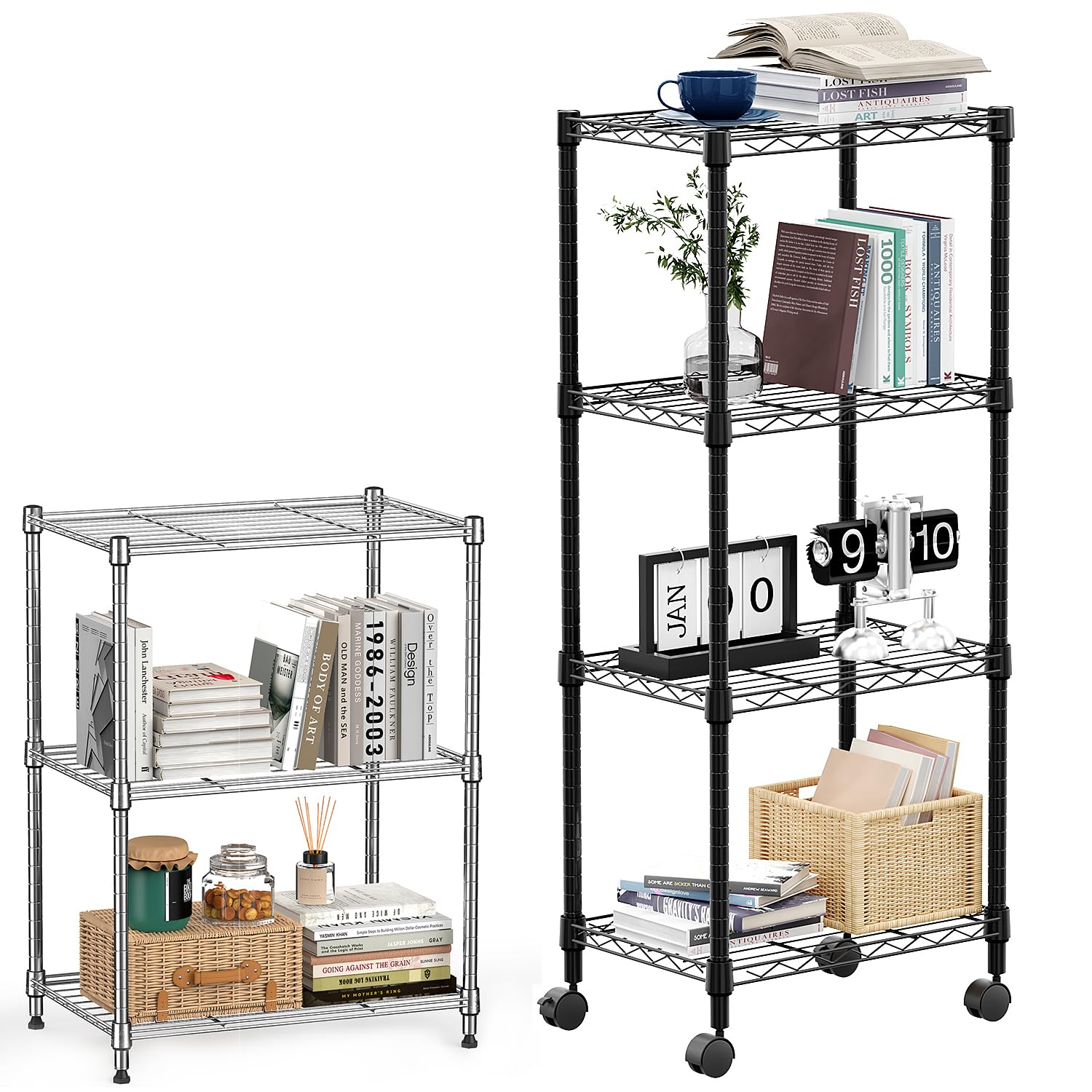 M MZG Estantería Metálica con Ruedas Bloqueables, Baldas Ajustables, para Garaje, Trastero, Lavandería y Cocina,Estudio