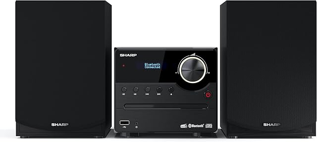 SHARP XL-B517D(BK) Micro Hi-Fi Sound System Stereo with DAB Radio, DAB+, FM, Bluetooth, CD-MP3, USB Playback, Wooden Speakers, 45W Black
