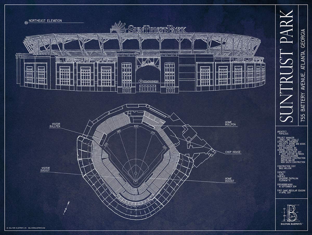 Suntrust Park Blueprint Style Print