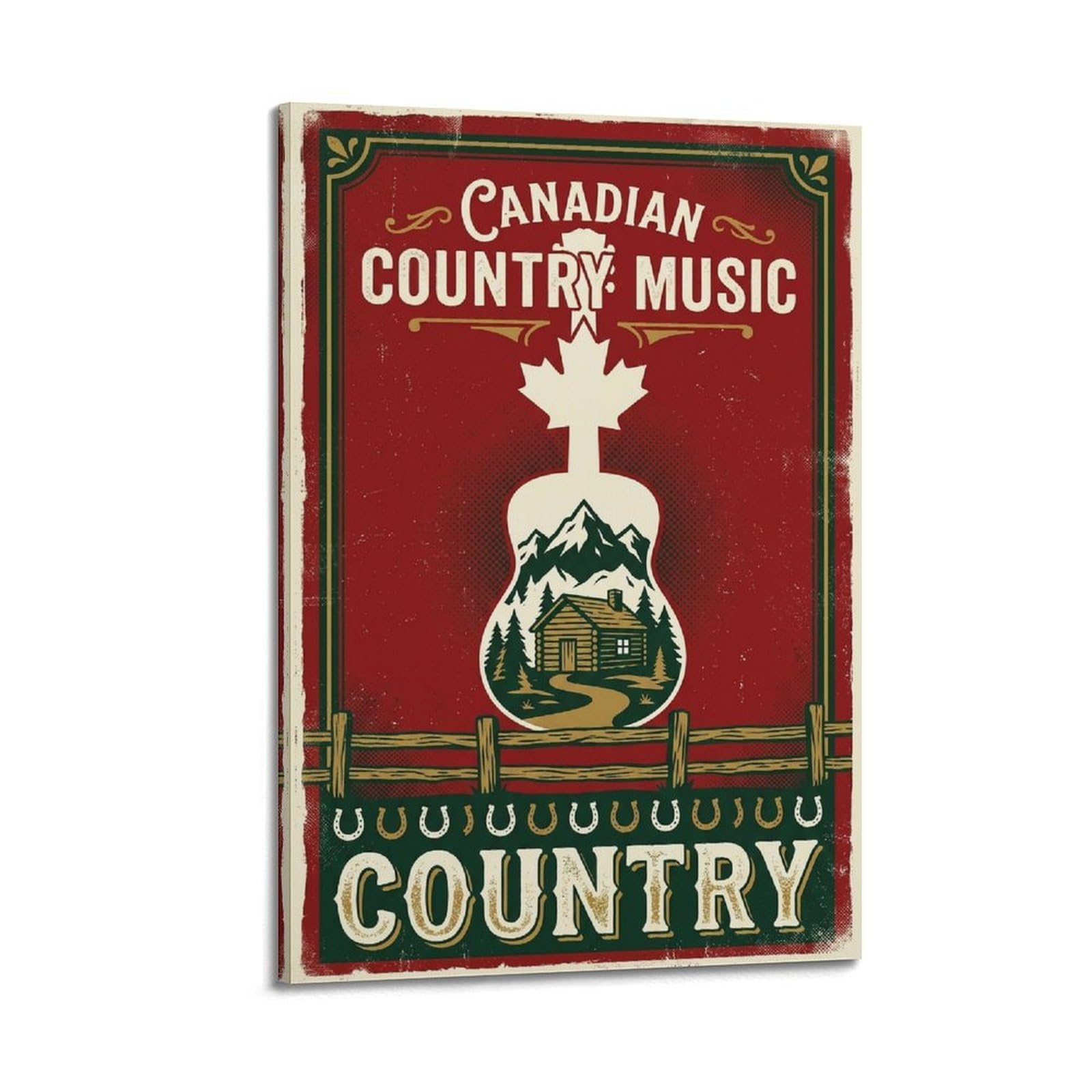 XKUGA Poster con stampa su tela, stile retrò, motivo: foglia d'acero e chitarra, musica country canadese, moderna, decorativa, decorazione artistica da parete per famiglia, grotta degli uomini, sala