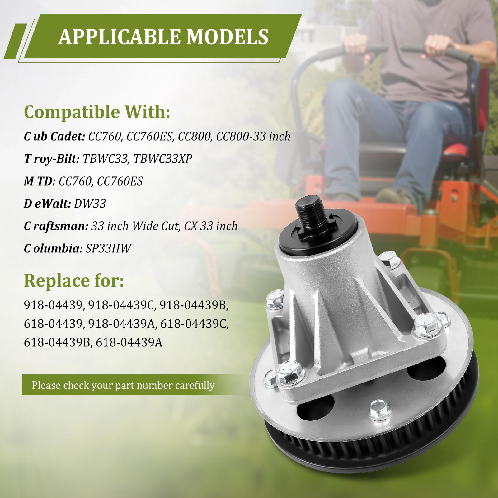 918-04439 Gruppo mandrino compatibile con TRO y Bi lt TBWC33, TBWC33XP, Cu b Ca det CC760, CC760ES, CC800, MT D SP33HW Sostituisce 918-04439C, 618-04439