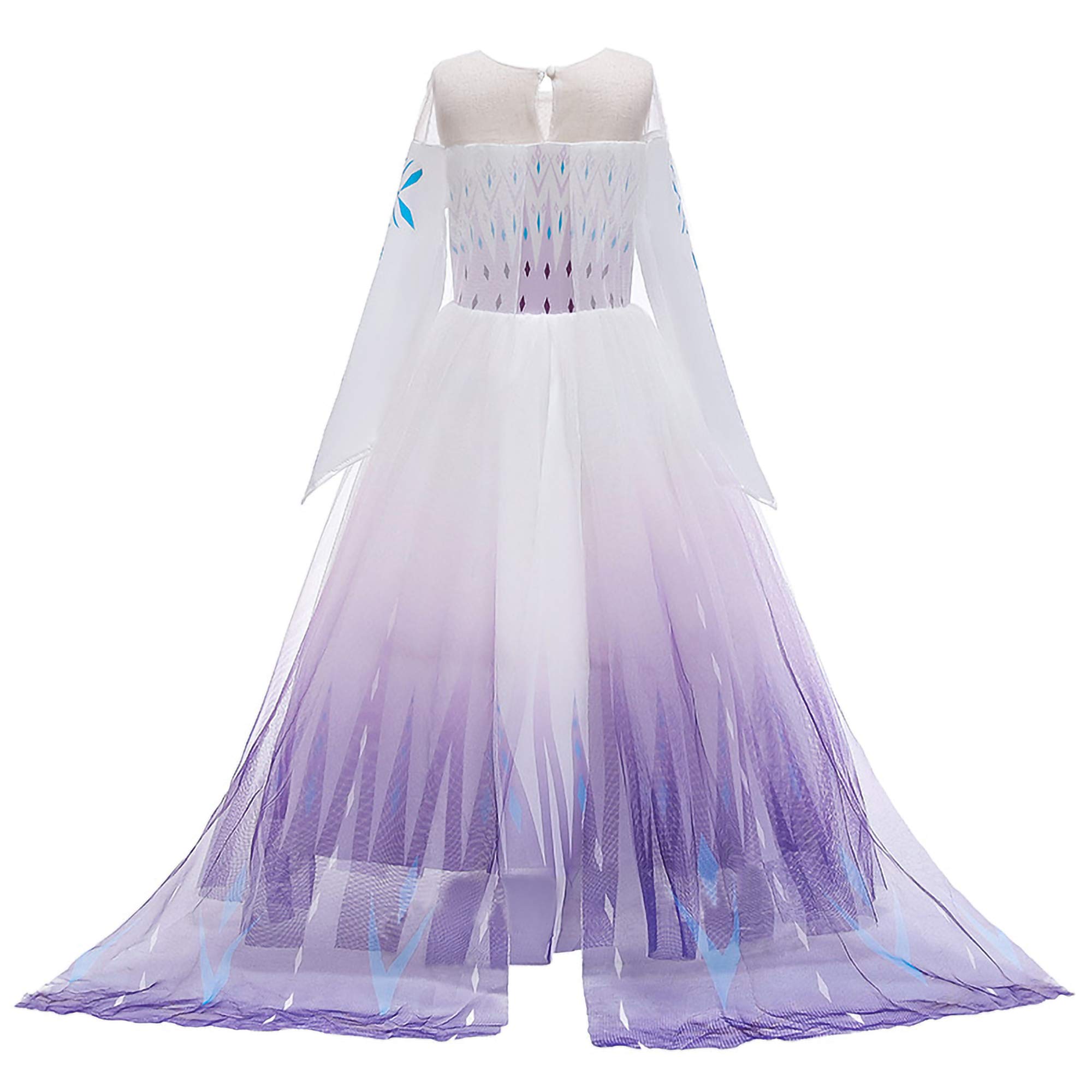 New front Girl Fancy Dress Princess Elsa Long-sleeve Costume for Princess Outfit for Cosplay Dress Up Snow 3-8 years Long Train Tiara Magic wand Earrings Carnival Christmas,Purple,120 - Image 3