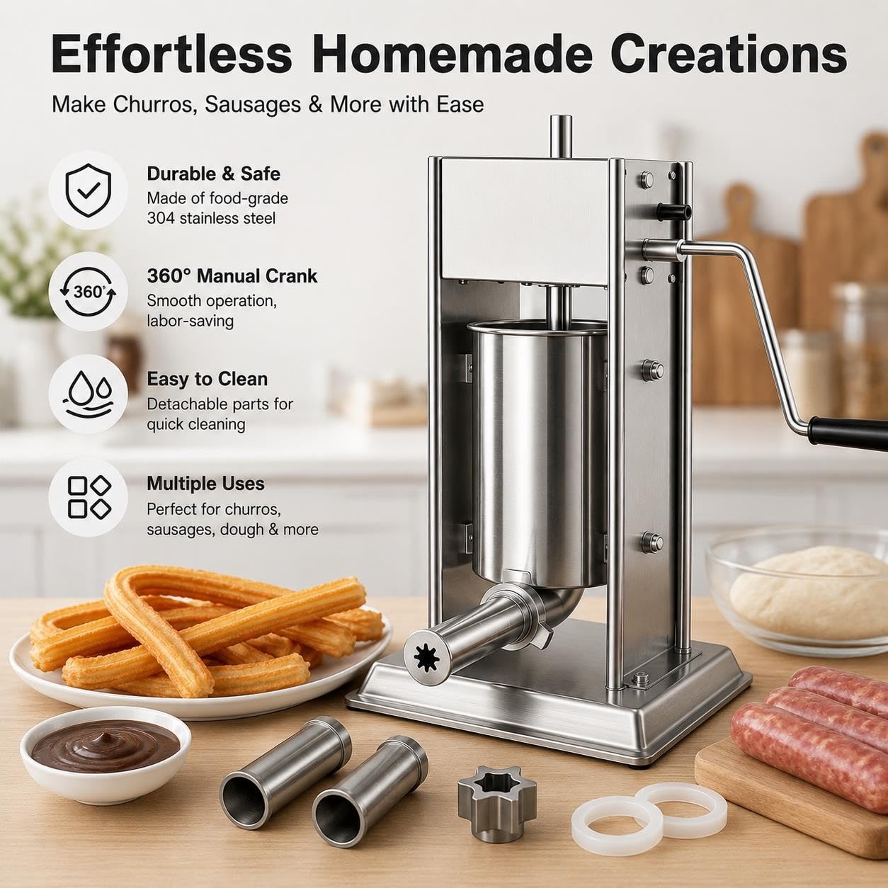 Wurstfüller Und Churro-Maschine, 304 Stahl, 3L/5L/7L Fassungsvermögen