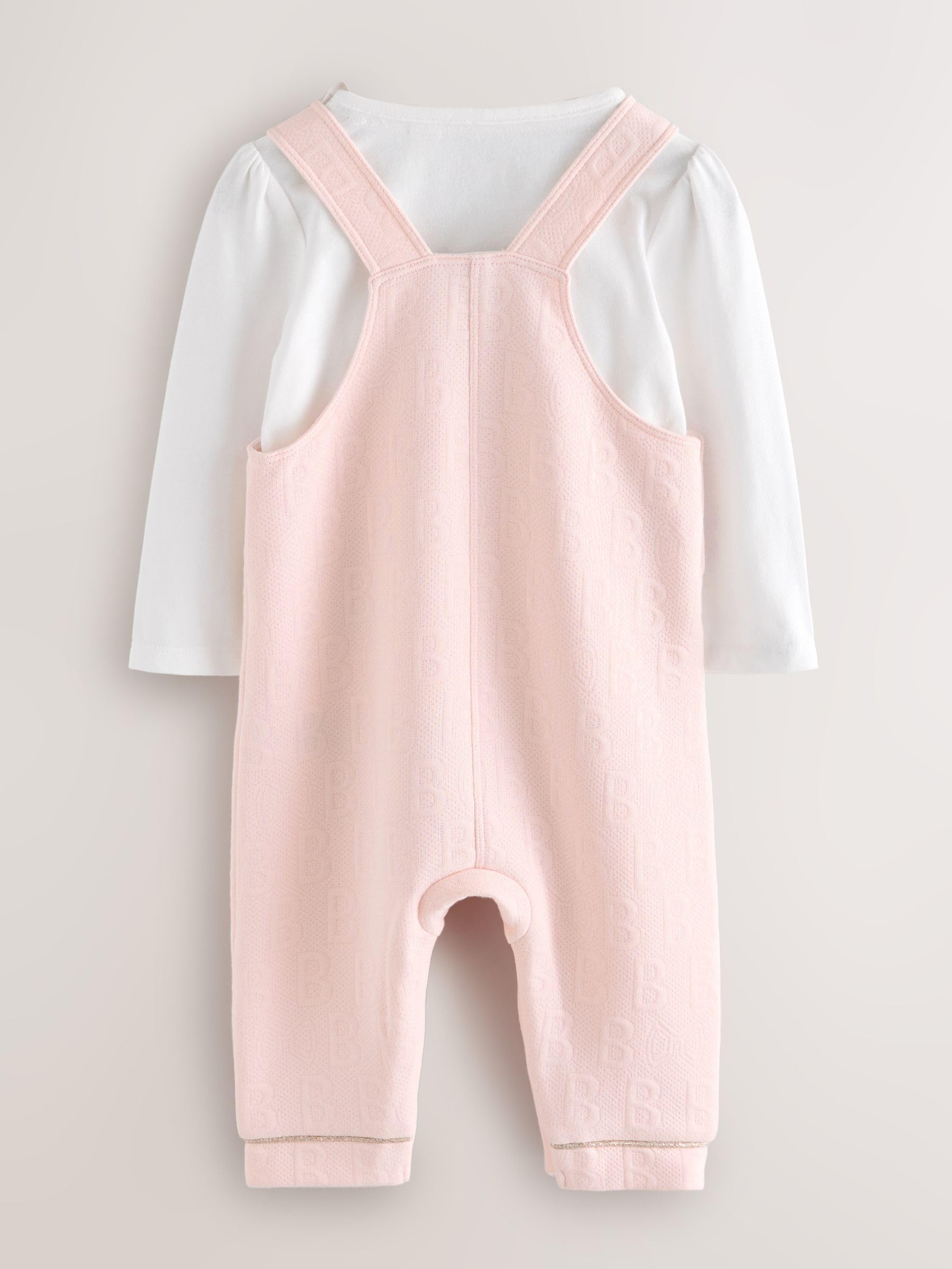 Baby Mädchen Jacquard-Latzhose mit Schleife und T-Shirt im Set