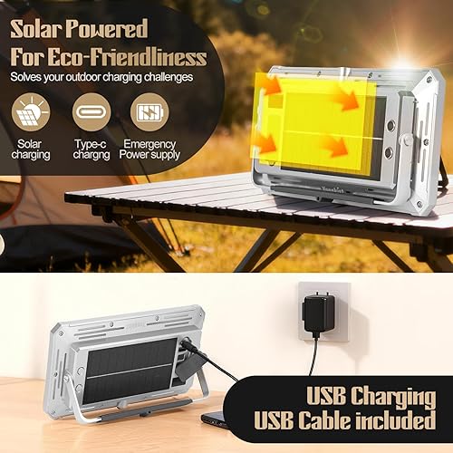 Miniatura 2 de Luz de trabajo solar recargable con banco de energía e indicador de batería, luz de inundación portátil de 178 LED con base magnética, 4 modos IP44