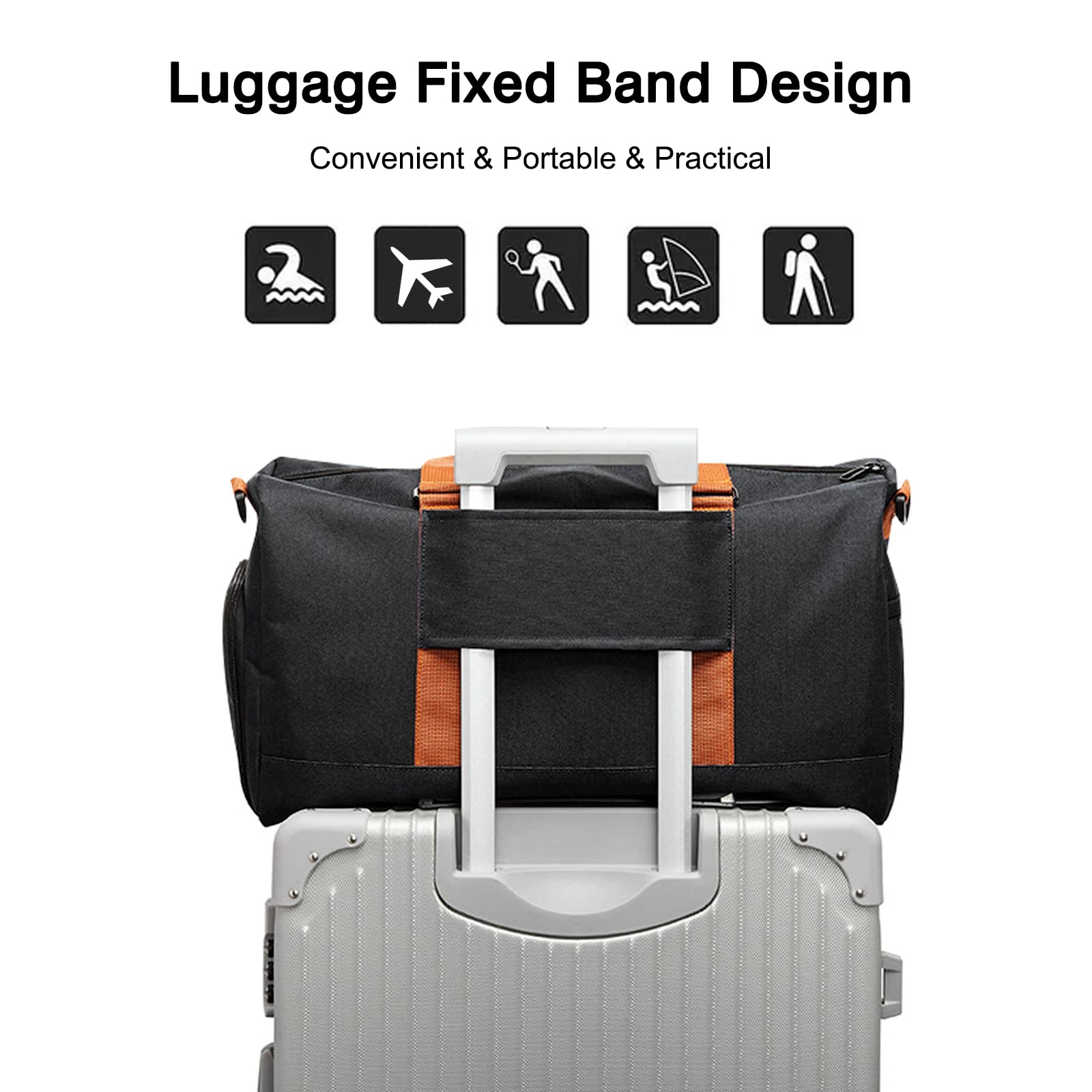 FANDARE Borsone da Viaggio Donna Uomo Borse da palestra Borsoni da palestra Sportiva Tote da viaggio Borsa Weekender Piscina Palestra Borsa a Spalla con Scomparto Scarpe Borsa da Viaggio Nero A