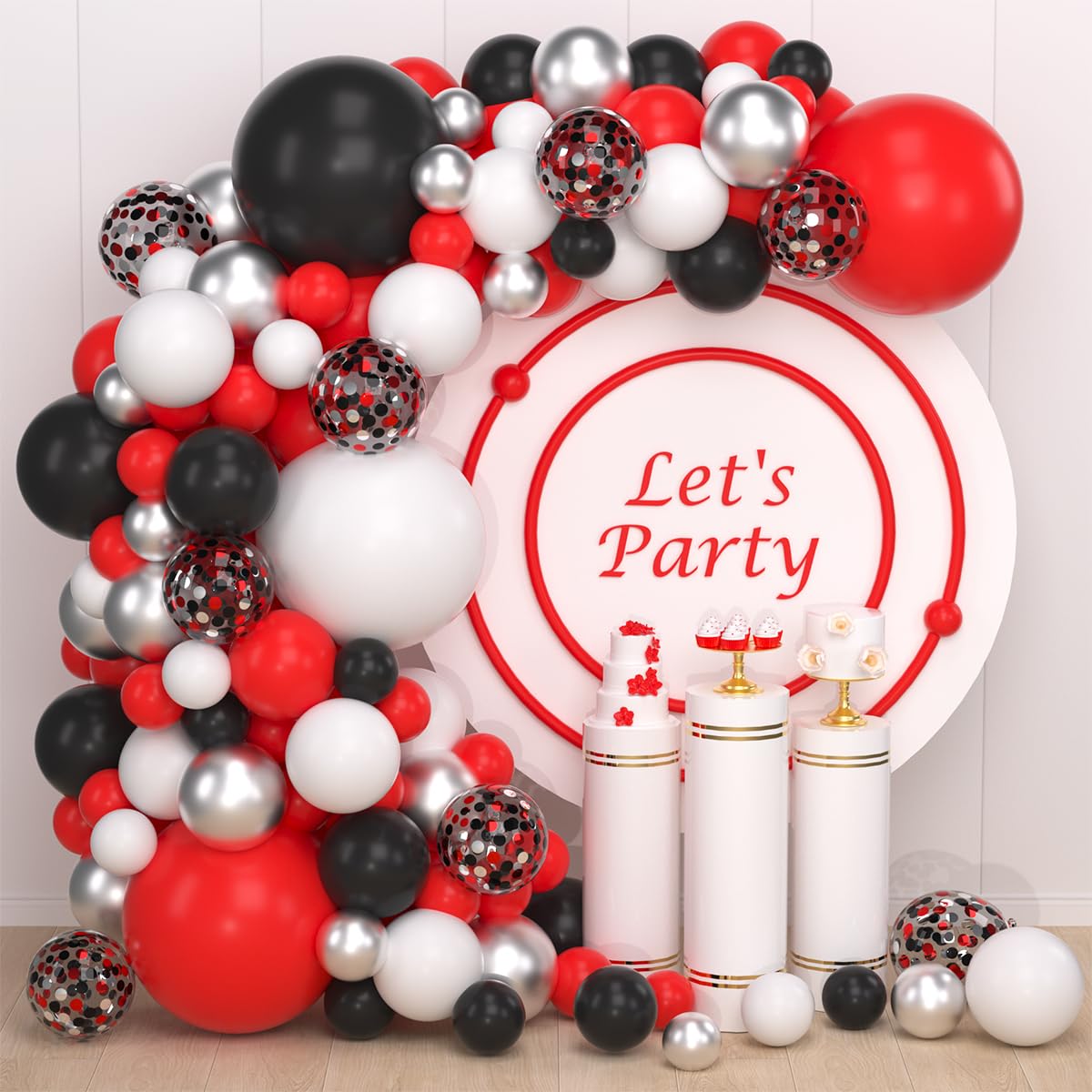 Red Black White Silver Balloon Garland Arch Kit - Red and White Balloons Red Black Silver Balloons for Birthday Wedding Retirement Graduation