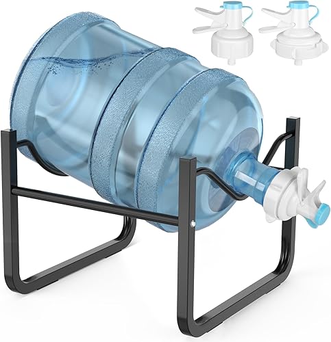 Soporte para jarra de agua de 3 a 5 galones y 2 válvulas dispensadoras, soporte de agua antideslizante resistente al óxido con boquilla de agua de